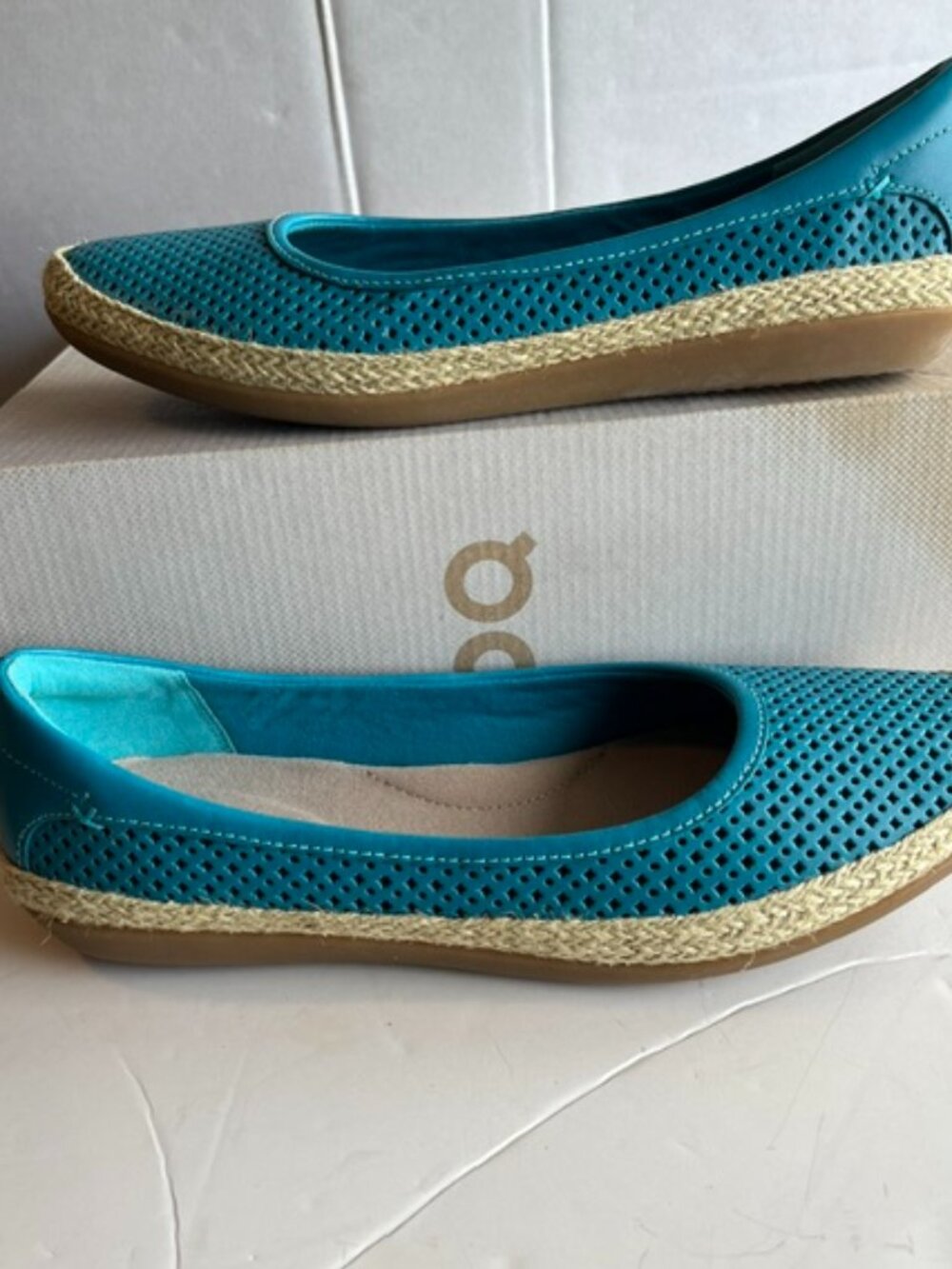 Clarks slip on espadrille leather loafers.